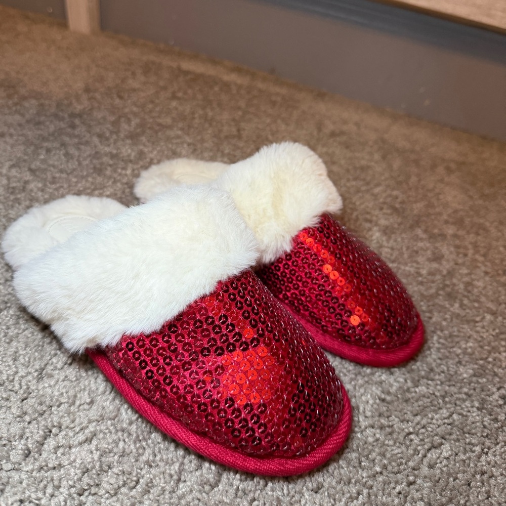 Cat & Jack Red Sequin Kids Slippers